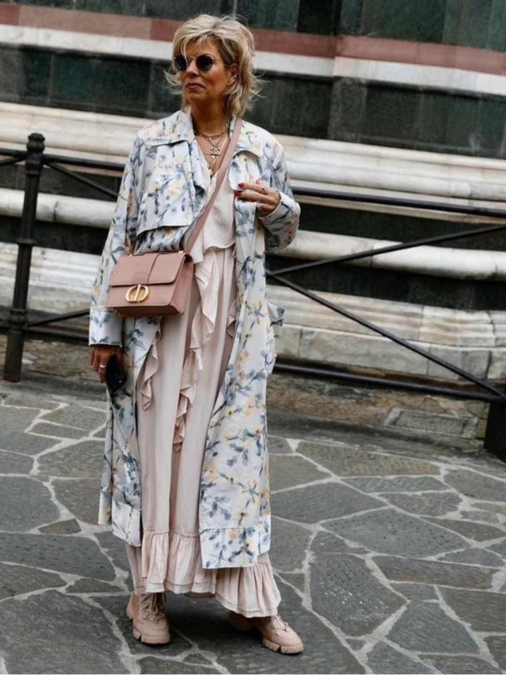 Zara Floral Maxi Trench Coat in Pale Pink & Gray